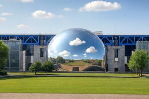 Cité des Sciences et de l’Industrie - Paris - Außenansicht auf die spiegelnde Kugel 'La Géode'