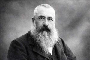 Claude Monet: Porträt des visionäre Schöpfer des Impressionismus mit langem weißem Bart und dunkler Jacke