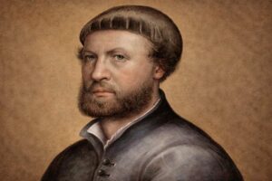 Hans Holbein der Jüngere: Porträt des Meisters mit Bart, kurzem Haar und schlichtem dunklem Gewand