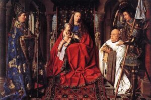 Jan van Eyck - Madonna des Kanonikus van der Paele (Virgin and Child with Canon van der Paele): Die thronende Jungfrau Maria mit dem Kind, umgeben vom heiligen Donatian und dem heiligen Georg