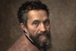 Michelangelo Buonarroti - Porträt des Künstlers mit Bart und Barett, dargestellt im klassischen Stil der Renaissance