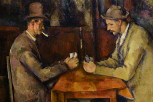Paul Cézanne - Die Kartenspieler (Les Joueurs de cartes): Post-impressionistische Szene zweier Männer beim Kartenspiel an einem Tisch