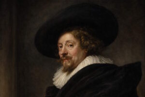 Peter Paul Rubens - Selbstporträt des flämischen Barockmalers mit schwarzem Hut und weißer Halskrause