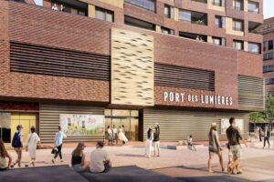 Port des Lumières - Hamburg - Außenansicht des digitalen Kunstzentrums in der HafenCity mit moderner Backsteinfassade