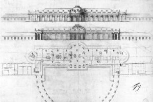 Schloss Sanssouci im Park Sanssouci - Potsdam - Grundriss von Georg Wenzeslaus von Knobelsdorff im Jahr 1744